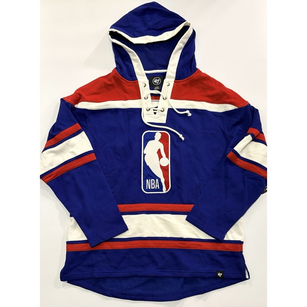 MENS L - NEW '47 Brand NBA Logoman Basketball Lacer Pullover Fleece Hoodie